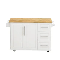 Kitchen Island Cart With 2 Door Cabinet And Three Drawers, 43.31 Inch Width With Spice Rack