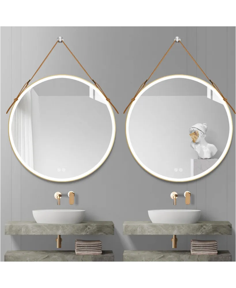 Simplie Fun Bathroom Led Mirror 24 Inch Round Bathroom Mirror With Lights Smart 3 Lights Dimmable