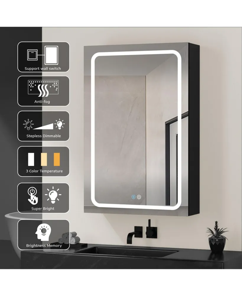 Simplie Fun 30x30 Inch Led Bathroom Medicine Cabinet Surface Mount Double Door Lighted Medicine Cabinet