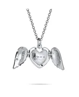 Bling Jewelry Plain Dome Protection Guardian Angel Wing Feathered Heart Shaped Keepsake Locket Holds Photos Pictures .925 Silver Necklace Pendant Cust