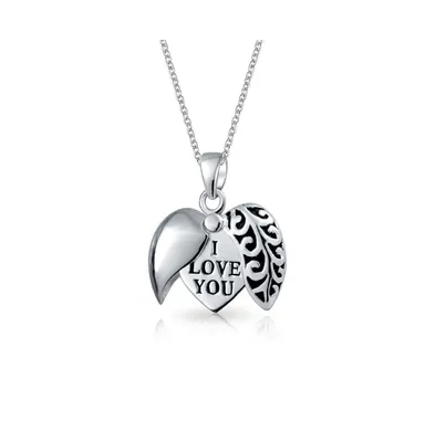 I Love You Word Opening Heart Shape Locket Pendant Necklace For Girlfriend For Women Etched .925 Sterling Silver