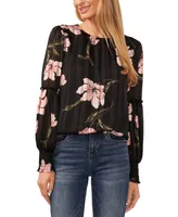 CeCe Women's Metallic Floral Print Ruffled Blouson Sleeve Top