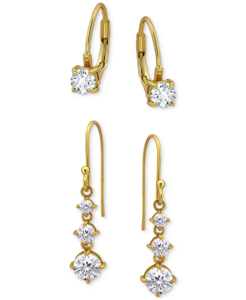 Giani Bernini 2-Pc. Set Cubic Zirconia Leverback & Drop Earrings in 18k Gold-Plated Sterling Silver, Created for Macy's