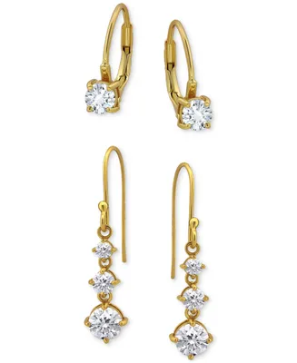 Giani Bernini 2-Pc. Set Cubic Zirconia Leverback & Drop Earrings in 18k Gold-Plated Sterling Silver, Created for Macy's