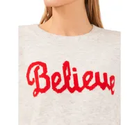 CeCe Women's Believe Script Long-Sleeve Cozy Sweater