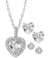 Giani Bernini 3-Pc. Set Cubic Zirconia Heart Halo Pendant Necklace & Two Pair Solitaire Stud Earrings in Sterling Silver, Created for Macy's