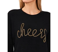 CeCe Women's Long-Sleeve Cheers Script Sweater