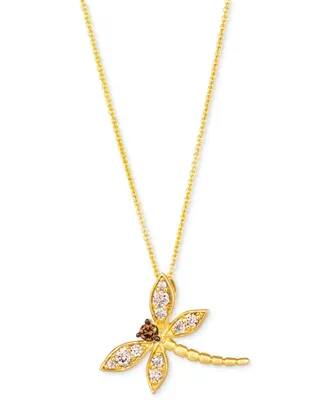 Le Vian Chocolate Diamond & Nude Diamond Dragonfly 20" Adjustable Pendant Necklace (1/3 ct. t.w.) in 14k Gold