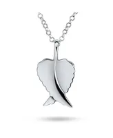 Bling Jewelry Amulet Feathered Heart Guardian Angel Wing Pendant Necklace For Women Sterling Silver Small