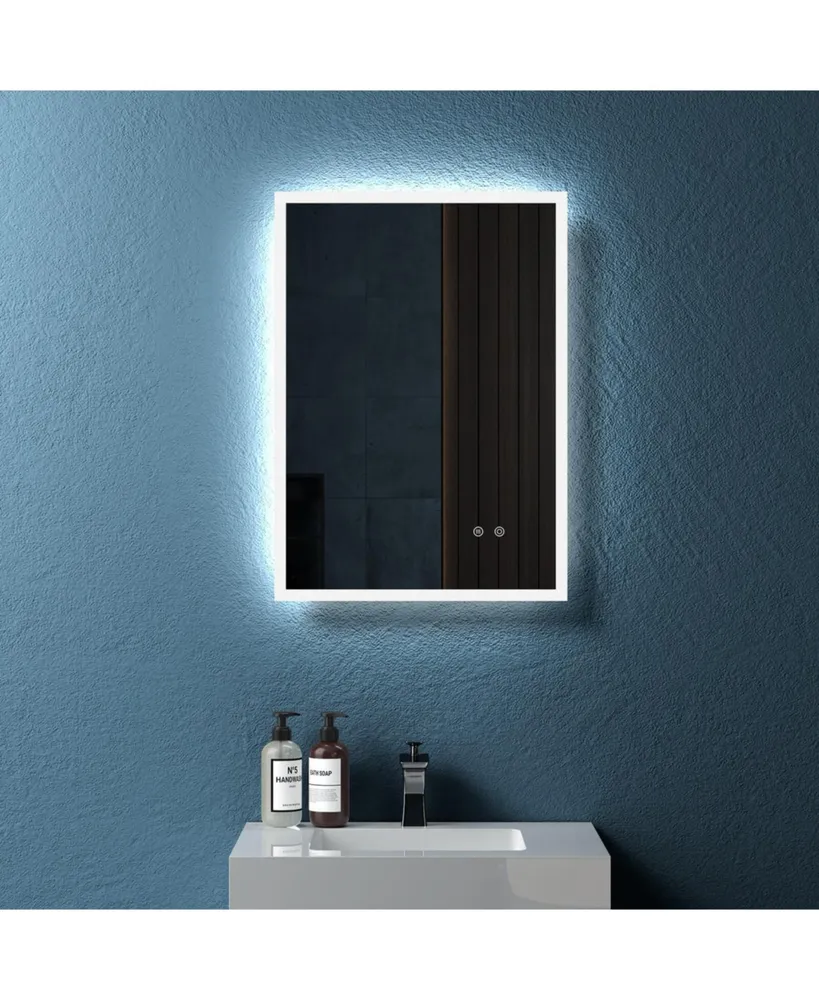 Simplie Fun 20" Modern Wall Mounted Led Backlit Anti-Fog Rectangular Bathroom Mirror with Temperature Adjustable and Memory Function Touch Switch