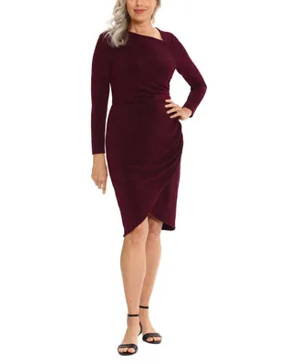 London Times Women's Long-Sleeve Asymmetrical Sheath Dress