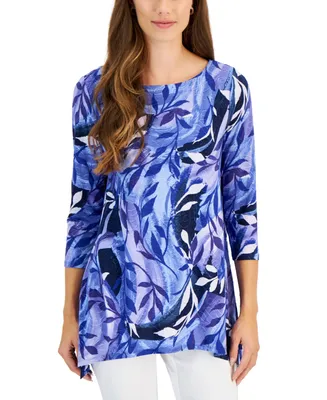 Jm Collection Women's Printed Jacquard Swing Top, Created for Macy's