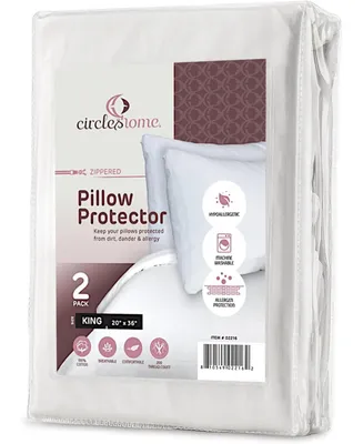 Circles Home 100% Cotton Breathable Pillow Protector with Zipper – White ( Pack