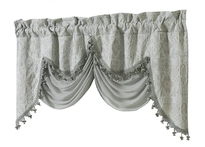 Kate Aurora Georgina Ultra Luxurious Raised Jacquard And Fringed Trimmed Austrian Window Valance Curtains