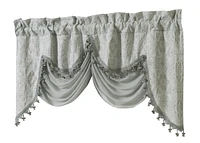 Kate Aurora Georgina Ultra Luxurious Raised Jacquard And Fringed Trimmed Austrian Window Valance - 52 in. W x 28 L, Silver