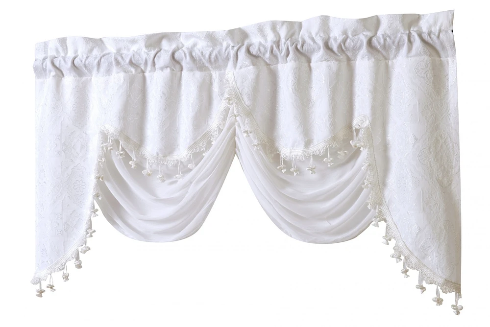 Kate Aurora Georgina Ultra Luxurious Raised Jacquard And Fringed Trimmed Austrian Window Valance Curtains