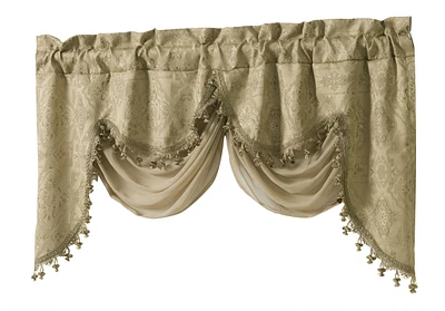 Kate Aurora Georgina Ultra Luxurious Raised Jacquard And Fringed Trimmed Austrian Window Valance Curtains