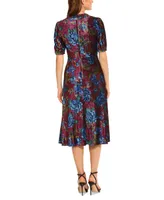 Maggy London Women's Printed Velvet Twist-Neck Midi Dress