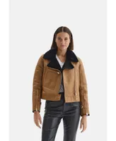 Furniq Uk Women's Shearling Jacket, Silky Tan With Black Wool