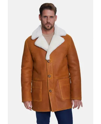 Furniq Uk Men's Sheepskin Coat, Washed Whiskey with White Wool