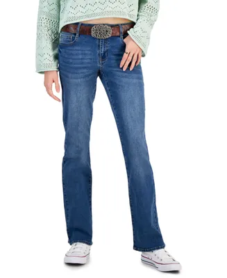 Dollhouse Juniors' Mid-Rise Belted Bootcut Jeans