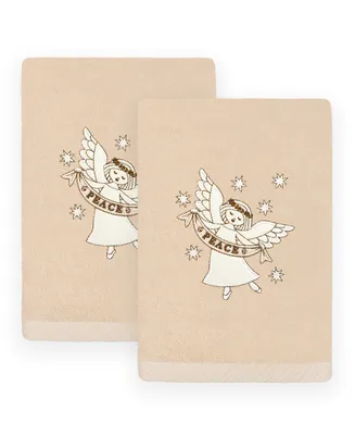 Linum Home Christmas Angel Embroidered Luxury 100% Turkish Cotton Hand Towels, 2 Piece Set