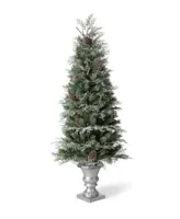 Glitzhome 5' Pre-Lit Pine Artificial Christmas Porch Tree with 180 Warm White Lights