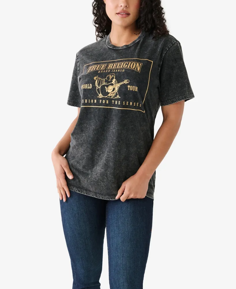 True Religion Women's Short Sleeve Acid Wash T-shirt