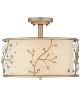 Barnes and Ivy Crystal Buds Close To Ceiling Light Semi Flush Mount Fixture 16" Wide Antique Silver Beige Fabric Drum Shade for Bedroom Hallway Living