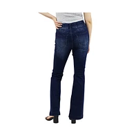 Indigo Poppy Women's Dark Wash Tummy Control Bootcut with Front Pocket Seam detail Jeans