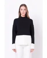 Women's Bicolor High Collar Sweater