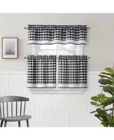 Kate Aurora Complete 3 Piece Country Farmhouse Plaid Gingham Black & White Buffalo Check Kitchen Curtain Tier & Valance Set