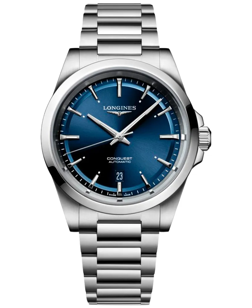 Longines Men's Swiss Automatic Conquest Stainless Steel Bracelet Watch 41mm