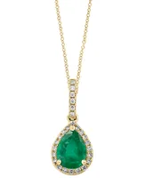 Effy Emerald (7/8 ct. t.w.) & Diamond (1/8 ct. t.w.) 18" Pendant Necklace in 14k Gold