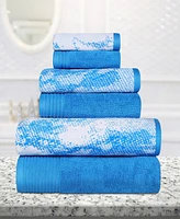 Superior Quick Drying Cotton Solid and Marble Effect 6 Piece Towel Set