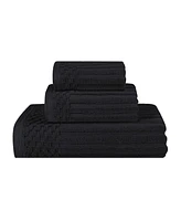 Superior Soho Checkered Border Cotton Ribbed Textured Ultra-Absorbent Towel, 3 Piece Set