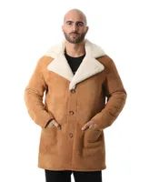 Furniq Uk Men's Sheepskin Trench Coat, Tan with White Curly Wool