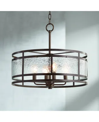 Franklin Iron Works Edinger Oil Rubbed Bronze Round Pendant Chandelier 20" Wide Rustic Industrial Clear Waterglass 4