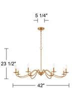 Franklin Iron Works Marinec Soft Gold Hanging Chandelier Lighting 42" Wide Farmhouse Rustic Bent Arms 8