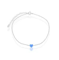 Caribbean Treasures Sterling Silver Synthetic Opal Heart Anklet