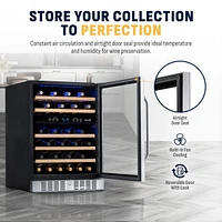 Newair 24 Inch Built-in 46 Bottle Dual Zone Compressor Wine Fridge in Stainless Steel, Quiet Operation with Beechwood Shelves