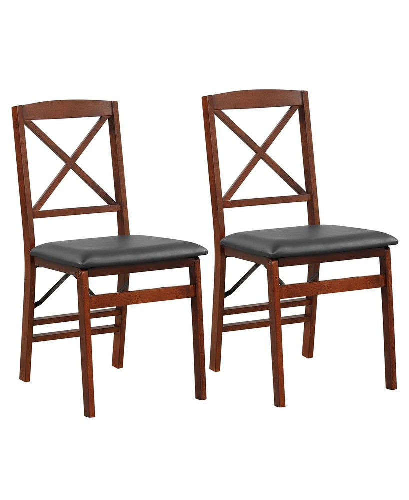 2 Pack Folding Dining Chairs Foldable Chairs with Pvc Padded Seat & High Backrest