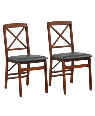 2 Pack Folding Dining Chairs Foldable Chairs with Pvc Padded Seat & High Backrest