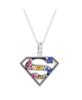 Dc Comics Superman Cutout Stainless Steel Rainbow Crystals Emblem Necklace, 18"