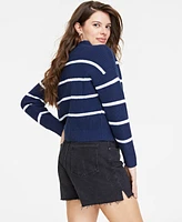 On 34th Women's Striped Patch-Pocket V-Neck Cardigan, Created for Macy's