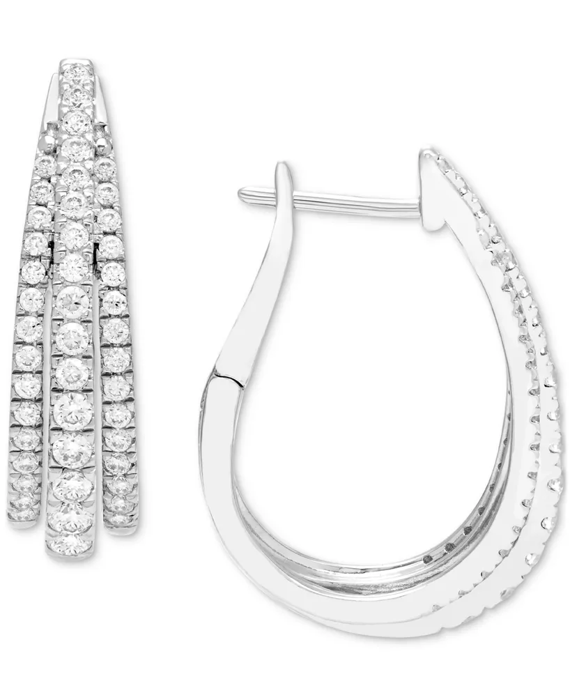 Diamond Triple Row Oval Hoop Earrings (1 ct. t.w.) in 14k White Gold