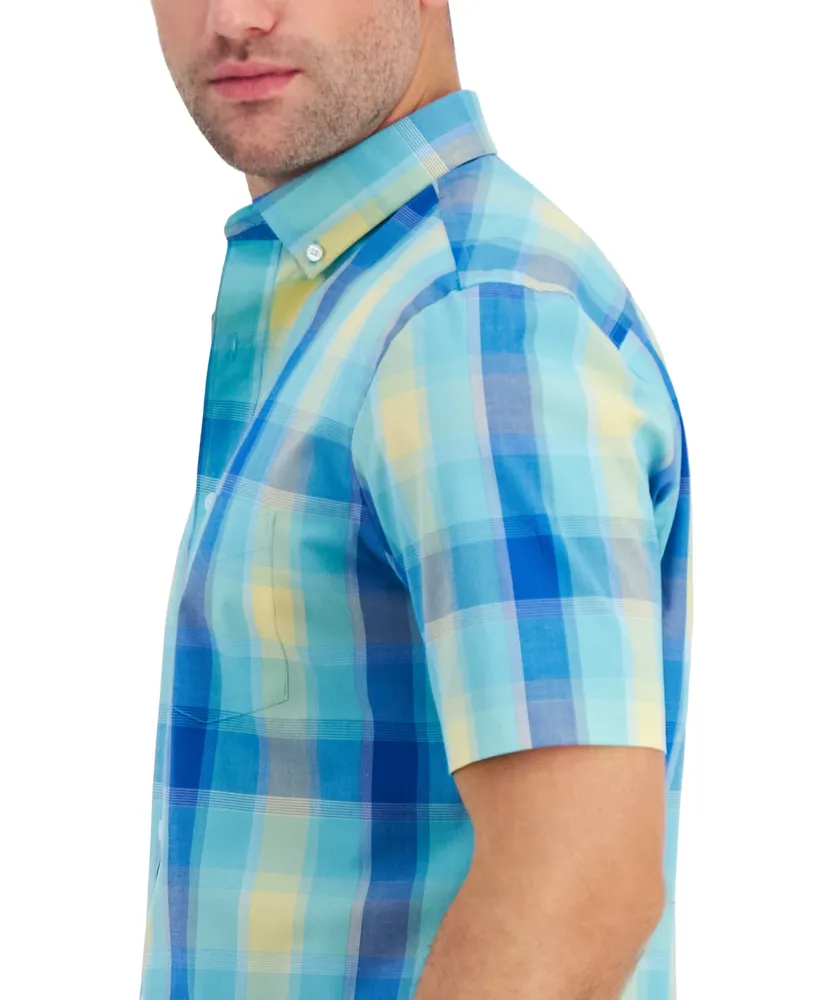 Club Room Men's Bacchi Regular-Fit Stretch Plaid Button-Down Poplin Shirt, Created for Macy's