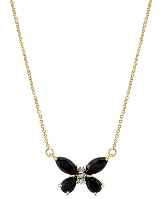 Onyx & Diamond Accent Butterfly 18" Pendant Necklace in 14k Gold