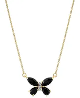 Onyx & Diamond Accent Butterfly 18" Pendant Necklace in 14k Gold