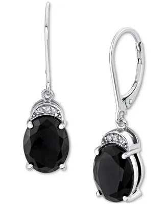 Onyx & Diamond Accent Oval Drop Earrings in Sterling Silver